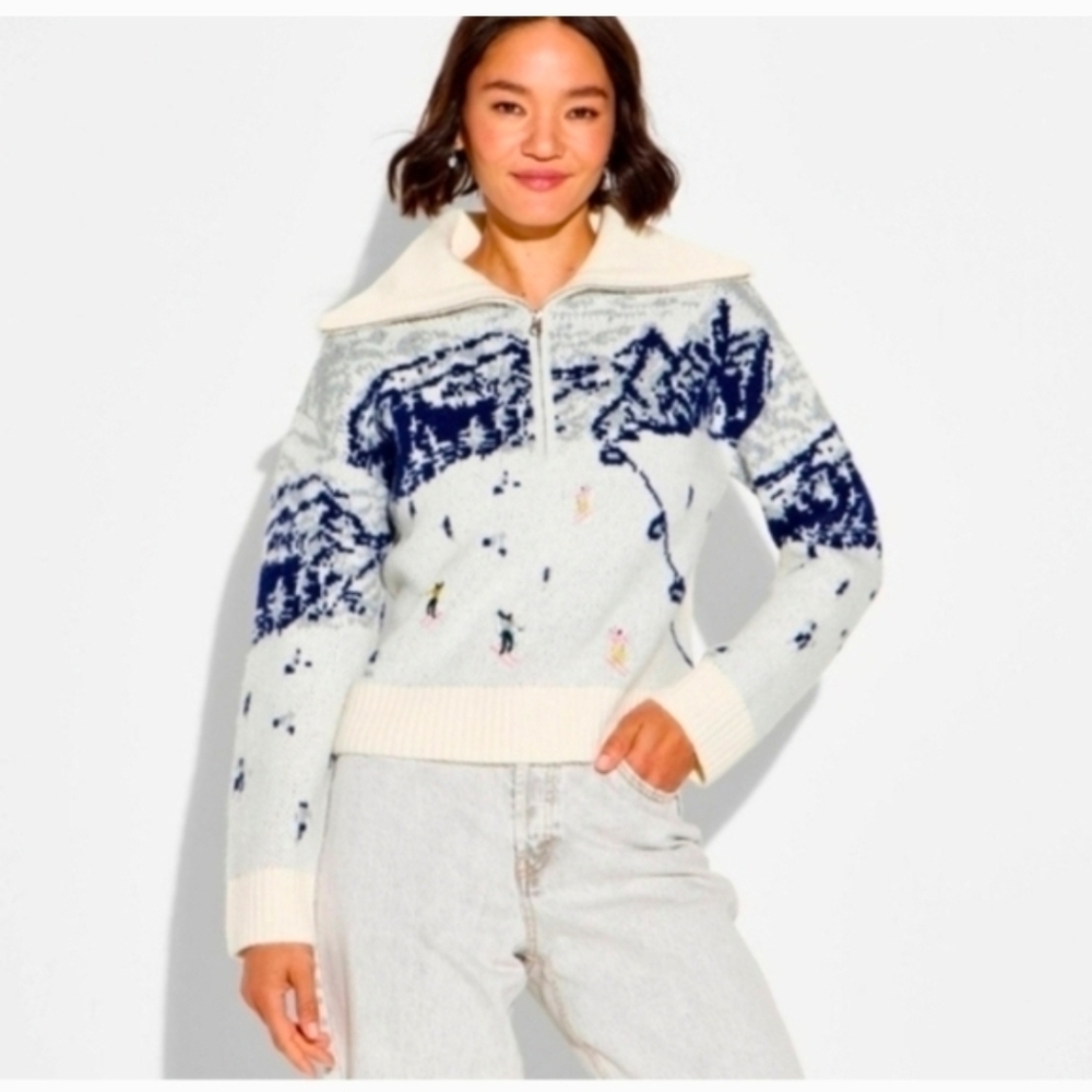 Wild Fable Women's Polo Collar Quarter Zip Novelty Sweater